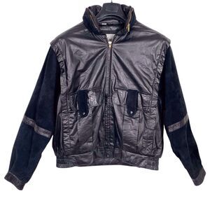 Vintage Wilsons Black Leather & Suede Hooded Bomber Jacket (Fits 10–12)